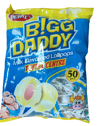 Mr. Berry's Bigg Daddy Milk Flavoured with Toffee Centre XXL Lollipops 50 Pcs.