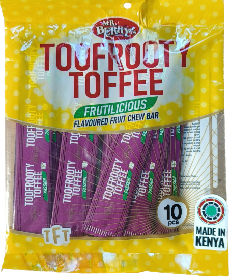 Mr. Berry's Toofrooty Toffee Passion Flavoured Fruit Chew Bar 10 Pcs