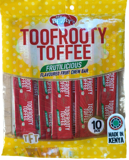 Mr. Berry's Toofrooty Toffee Strawberry Flavoured Fruit Chew Bar 10 Pcs