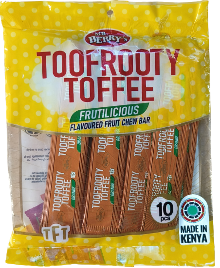 Mr. Berry's Toofrooty Toffee Orange Flavoured Fruit Chew Bar 10 Pcs