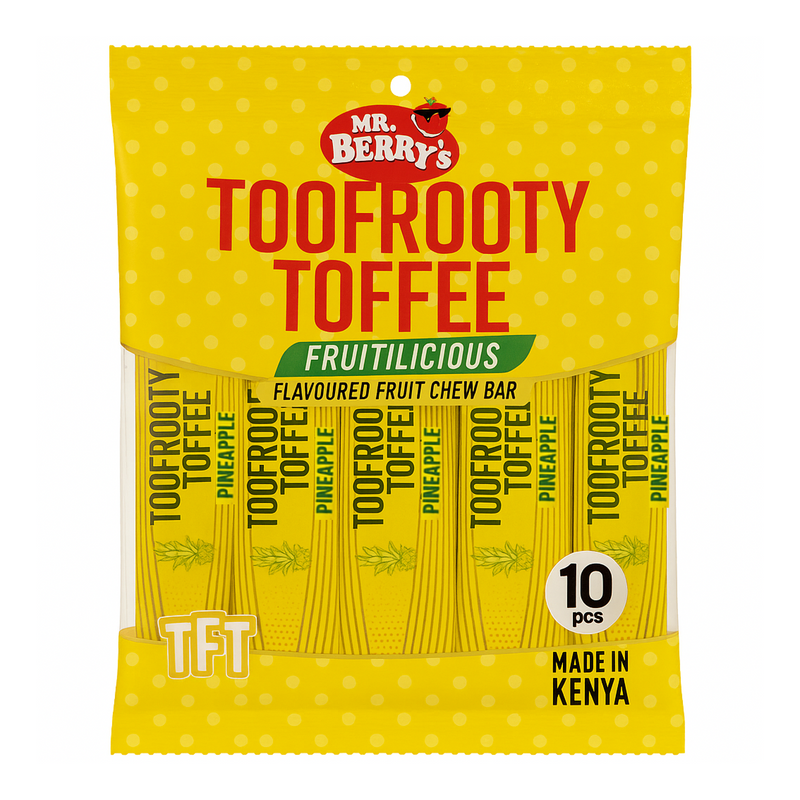 Mr. Berry's Toofrooty Toffee Pineapple Flavoured Fruit Chew Bar 10 Pcs