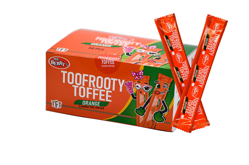 Mr. Berry's Toofrooty Toffee Orange Flavoured Fruit Chew Bar 50 Pcs