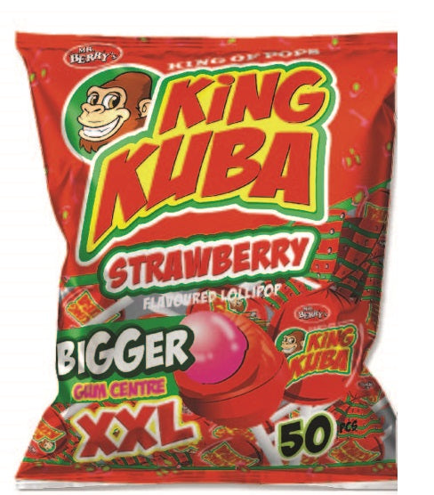 Mr. Berry's King Kuba Strawberry Flavoured Lollipop XXL 50 Pcs