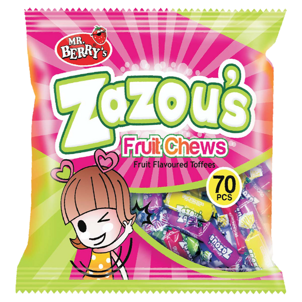 Mr. Berry's Zazou's Fruit Chews Fruit Flavoured Toffees 70 Pcs