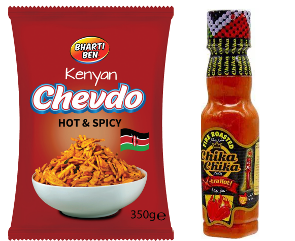 [Combo] 1x Bharti Ben Kenyan Chevdo Hot & Spicy 350g & 1x Chika Chika Sauce Extra Hot Mix